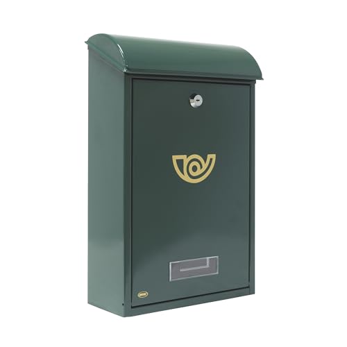 Amig - Außenbriefkasten aus legiertem Stahl | Wetterfest mit Sichtfenster | Inkl. Montagezubehör | Ideal für Zeitschriften und A4-Umschläge | Grün, 40 x 25 x 10 cm von Amig