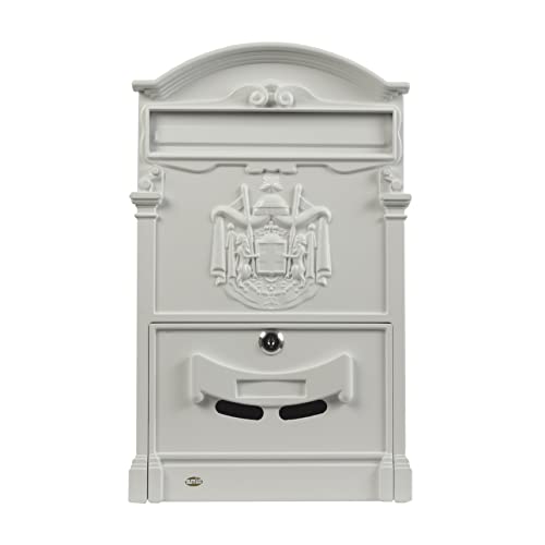 Amig - Klassischer Außenbriefkasten aus Aluminium | Rostfreies Design mit Namensschild | Sicher mit abschließbarer Tür, Weiß, Normal, Aluminium von Amig