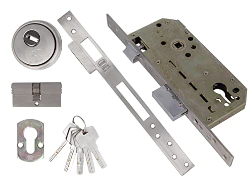 Amig - Einbauschloss Mod.200 mit Sicherheits- und Wappenschloss + 5 Schlüssel | für Holztüren | Mit wendbarem Drücker | für 8 mm Griffe | aus Edelstahl Amig - Einbauschloss Mod.200 mit Sicherheits- und Wappenschloss + 5 Schlüssel | für Holztüren | Mit wendbarem Drücker | für 8 mm Griffe | aus Edelstahl von Amig