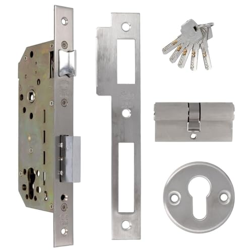 Amig - Einbauschloss Mod.340 mit Sicherheitszylinder und Schlüssel + 5 Schlüssel | für Holztüren | Wendbarer Drücker | für 8 mm Griffe | aus Edelstahl Amig - Einbauschloss Mod.340 mit Sicherheitszylinder und Schlüssel + 5 Schlüssel | für Holztüren | Wendbarer Drücker | für 8 mm Griffe | aus Edelstahl von Amig