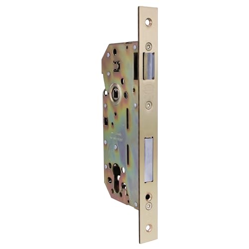 Amig - Einsteckschloss für Holztüren | Mit Riegelriegel | Quadratisches Front- und Halterungsteil | 50 mm Entfernung | Wendbarer Falle | Stahl | Gold | 240 mm Amig - Einsteckschloss für Holztüren | Mit Riegelriegel | Quadratisches Front- und Halterungsteil | 50 mm Entfernung | Wendbarer Falle | Stahl | Gold | 240 mm von Amig