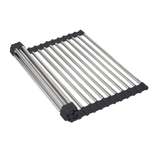 Amig - Faltbares Abtropfgestell Hidro - 46,5 x 29,5 x 1 cm - Edelstahl - Farbe INOX - Abtropfgestell für Spüle - Zum Trocknen von Geschirr, Gemüse oder Obst - Küchenorganizer von Amig