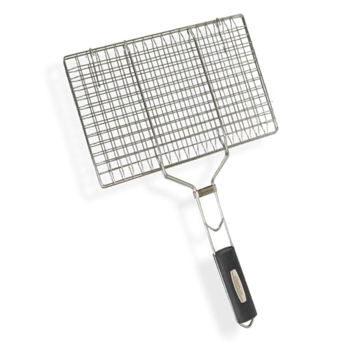 Amig - Fireplus Grillrost | Doppelter Metallgrill zum Grillen | aus Edelstahl | mit rutschfestem Gummigriff | mit Sicherheitsverschluss | Maße: 32 x 21,5 cm von Amig