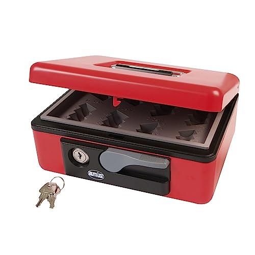 Amig - Sicherheits Geldkassette aus Stahl | Mit Münzschale und Schlüssel | Automatischer Griff | Kompakt und Vielseitig | Farbe Rot, 197x154x80 mm von Amig