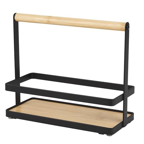 Amig - Gewürzregal - Küchenregal für Arbeitsplatte - Schwarzer Stahl und Bambus - Aufbewahrung von Gewürzdosen - Maße: 21,5 x 9,5 x 18 cm von Amig