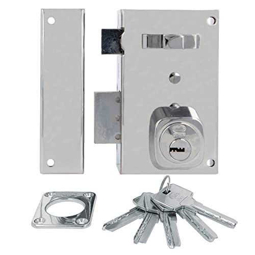 Amig Linksschloss mit Schließhebel, Lasche und Griff für Holztüren, Modell 75, 67 x 112 mm, runder Sicherheitszylinder, Stahl, silberfarben Amig Linksschloss mit Schließhebel, Lasche und Griff für Holztüren, Modell 75, 67 x 112 mm, runder Sicherheitszylinder, Stahl, silberfarben von Amig