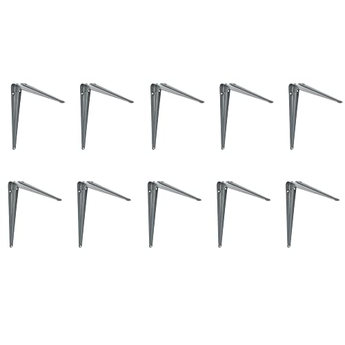 Amig - 10er Set Regalwinkel Edelstahl Mod. 1 | 10 Stuck Metallwinkel für Regale | Regalhalterung | Farbe: Grau | Maße: 450 x 400 mm | Empfohlenes max Gewicht: 35 kg von Amig