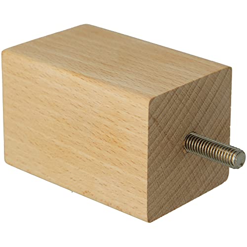 Amig - Quadratische Holzfußstütze | Buchenholzfuß mit natürlicher Oberfläche | Ersatzfüße für Sofas, Betten, Tische | Befestigung: Metallzapfen mit Gewinde M8 | Maße: 50 x 50 x 80 mm von Amig