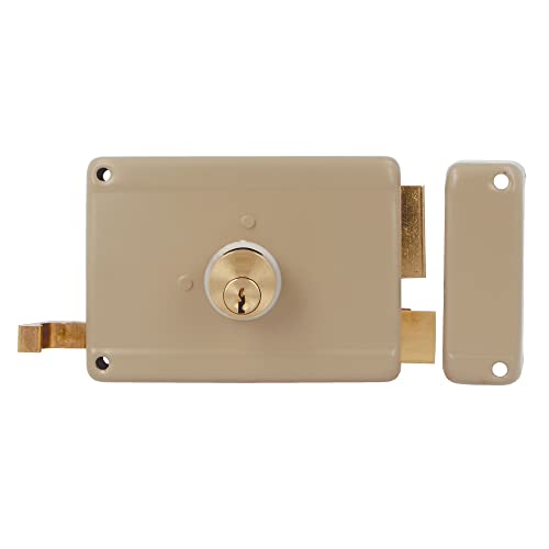 Amig - Rechtes Einsteckschloss mit Fallenhebel, Zunge und Griff für Holztüren Mod. 78 | 120 x 85 mm | Riegel mit Rundzahnzylinder | Stahl beige Amig - Rechtes Einsteckschloss mit Fallenhebel, Zunge und Griff für Holztüren Mod. 78 | 120 x 85 mm | Riegel mit Rundzahnzylinder | Stahl beige von Amig