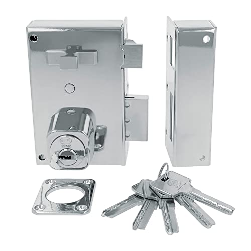 Amig Rechts Übersetzschloss mit Schließhebel, Lasche und Griff für Holztüren, Mod. 75, 72 x 112 mm, runder Sicherheitszylinder, Stahl, silberfarben Amig Rechts Übersetzschloss mit Schließhebel, Lasche und Griff für Holztüren, Mod. 75, 72 x 112 mm, runder Sicherheitszylinder, Stahl, silberfarben von Amig
