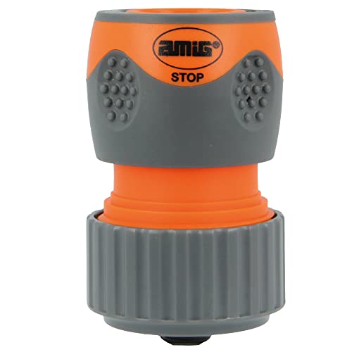 Amig - Schnellverbinder für Schlauch | 3/4" | mit Schnellankersystem durch Klick | Sicherheitsstop-Funktion | ABS-Kunststoff und Gummi | Orange und Grau von Amig