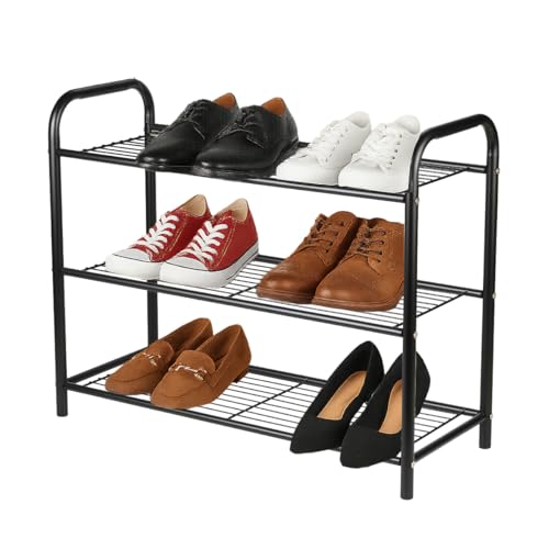 Amig – Schuhregal aus Metall mit 3 Ablagen für 9 Paar – 65 x 25 x 53,5 cm – Schuhablage aus schwarzem Stahl – Ideal für Schlafzimmer, Flur oder Kleiderschrank Amig – Schuhregal aus Metall mit 3 Ablagen für 9 Paar – 65 x 25 x 53,5 cm – Schuhablage aus schwarzem Stahl – Ideal für Schlafzimmer, Flur oder Kleiderschrank von Amig