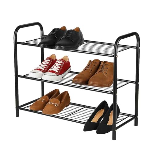 Amig – Schuhregal aus Metall mit 3 Ablagen für 9 Paar – 65 x 25 x 53,5 cm – Schuhablage aus schwarzem Stahl – Ideal für Schlafzimmer, Flur oder Kleiderschrank von Amig