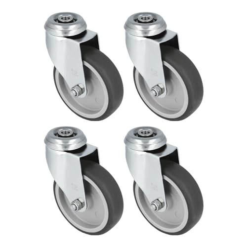 Amig - Set mit 4 Rädern | Ø 100 x 27 mm | Drehbare Räder mit Edelstahlplatte und Loch | Maximale Belastung 90 kg | Zum Bewegen schwerer Möbel | Polypropylenkern | Schwarzes Gummi Amig - Set mit 4 Rädern | Ø 100 x 27 mm | Drehbare Räder mit Edelstahlplatte und Loch | Maximale Belastung 90 kg | Zum Bewegen schwerer Möbel | Polypropylenkern | Schwarzes Gummi von Amig