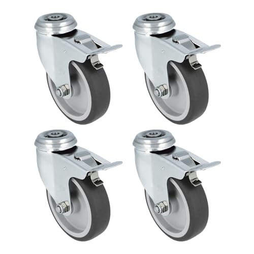 Amig - Set mit 4 Rädern mit Bremse | Ø 100 x 27 mm | Drehbare Räder mit Edelstahlplatte und Loch | Maximale Belastung 90 kg | Zum Bewegen schwerer Möbel | Polypropylenkern | Schwarzes Gummi Amig - Set mit 4 Rädern mit Bremse | Ø 100 x 27 mm | Drehbare Räder mit Edelstahlplatte und Loch | Maximale Belastung 90 kg | Zum Bewegen schwerer Möbel | Polypropylenkern | Schwarzes Gummi von Amig