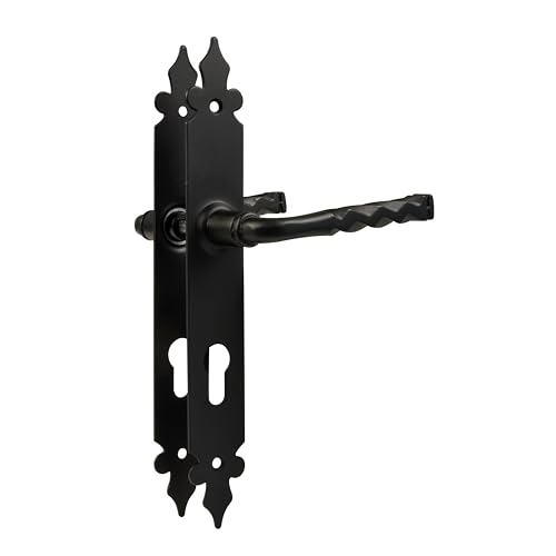 Amig - Set von Türklinken Mod. 106PB | 270 x 36 mm | Klinke aus Zamak mit Stahlplatte | Schwarzes Finish | Inklusive Europrofil-Schlüsselrosette | 8 mm Vierkant | Handgeschmiedeter rustikaler Stil Amig - Set von Türklinken Mod. 106PB | 270 x 36 mm | Klinke aus Zamak mit Stahlplatte | Schwarzes Finish | Inklusive Europrofil-Schlüsselrosette | 8 mm Vierkant | Handgeschmiedeter rustikaler Stil von Amig