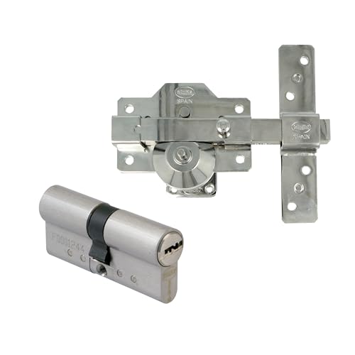 Amig - Sicherheitsriegel und Rundzylinder Set Mod. 1EPLUS | Öffnungsverriegelung und Anti-Bumping-System | Riegelschloss 90 x 154 mm | Zylinderschloss ø 70 mm (30-40) | 5 Schlüssel | Stahl | Silber von Amig