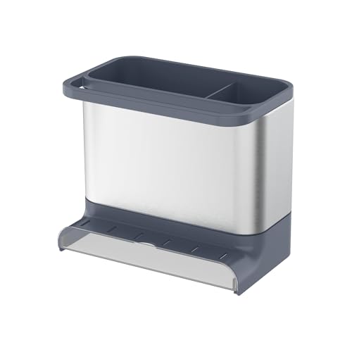 Amig - Spülbecken-Noxi | 15,4 x 11,4 x 18 cm | Edelstahl und widerstandsfähiger Kunststoff | Farbe Grau | Halterung für Schwämme, Bürsten und Reinigungsmittel mit abnehmbarem Tablett von Amig