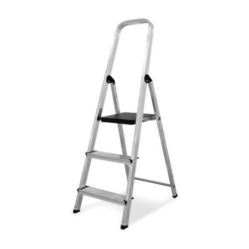 Amig - Stehleiter mit 3 Stufen | Aluleiter Aus Aluminium mit 8 cm breite Stufen | Leicht, stabil und widerstandsfähig | Häusliche Aufgaben und professioneller Einsatz von Amig