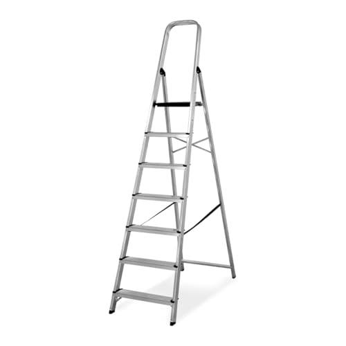 Amig - Teleskopleiter mit 7 Stufen | Aluminium | Maße der kleinen Schritte: 28x8 cm | Maße der großen Stufe: 25x25x28 cm | Heimgebrauch | Maximale Belastung 150 kg von Amig