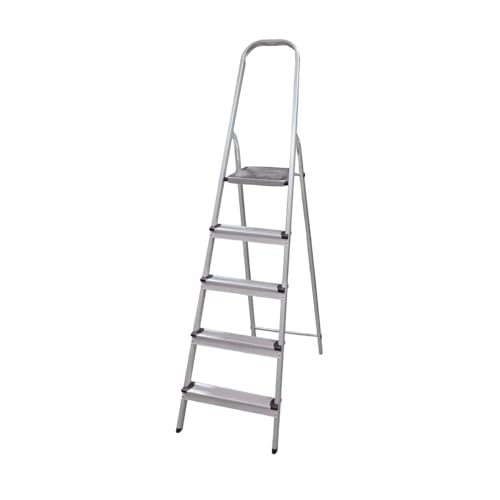 Amig - Stehleiter mit 5 Stufen | Aluleiter Aus Aluminium mit 8 cm breite Stufen | Leicht, stabil und widerstandsfähig | Häusliche Aufgaben und professioneller Einsatz von Amig