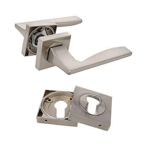 Amig - Türgriff-Set | Mod. TARIFA | 52 x 124 mm | mit Bocallave | Elegantes und schlichtes Design | Ergonomischer Griff | Zamak Silber matt Amig - Türgriff-Set | Mod. TARIFA | 52 x 124 mm | mit Bocallave | Elegantes und schlichtes Design | Ergonomischer Griff | Zamak Silber matt von Amig