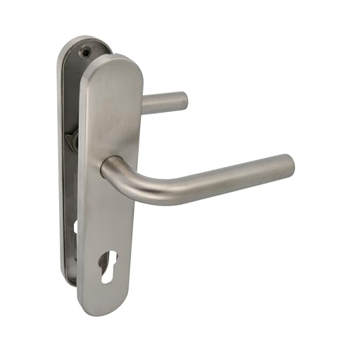 Amig - Türgriff-Set mit Platte | Griff mit Schlüsselrosette | Mod. 4PXB | Edelstahl 18/8 | 230 x 45 mm | Vierkantstift 8 mm | Matt silber von Amig