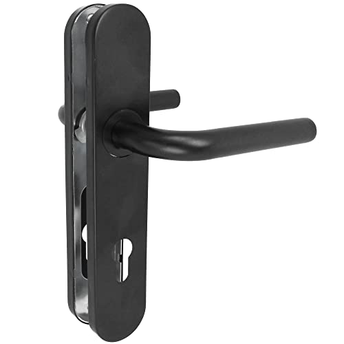 Amig - Türgriff-Set mit Polypropylenplatte für Türen | 245 x 45 mm | 8 mm Vierkantstift | Einfaches Design, ideal für Zuhause oder Büro | Mit Schlüsselrosette | Stahl und schwarzes Polypropylen von Amig