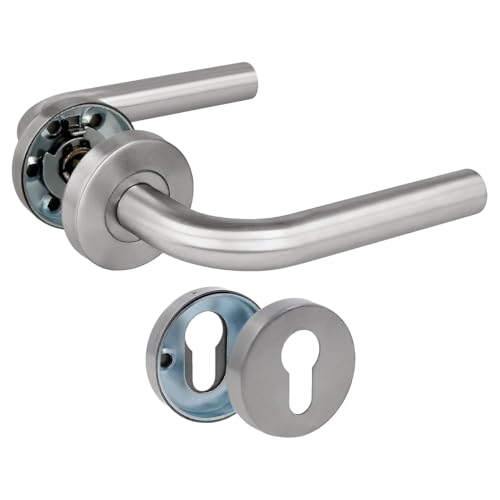 Amig - Türgriff-Set mit Rosette | Modell 4RBX | 135 x Ø19 mm | Vierkant 8 mm | Elegantes und schlichtes Design | Edelstahl silber matt von Amig