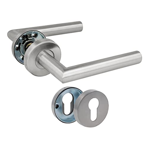 Amig - Türdrücker-Set mit Rosette Mod. 7RBX | Türgriffe aus Edelstahl | Für Innen- und Außentüren | Ergonomische Handkurbel | Inkl. Schrauben | Türklinke Außentür | Silber, 35/45, Edelstahl Amig - Türdrücker-Set mit Rosette Mod. 7RBX | Türgriffe aus Edelstahl | Für Innen- und Außentüren | Ergonomische Handkurbel | Inkl. Schrauben | Türklinke Außentür | Silber, 35/45, Edelstahl von Amig