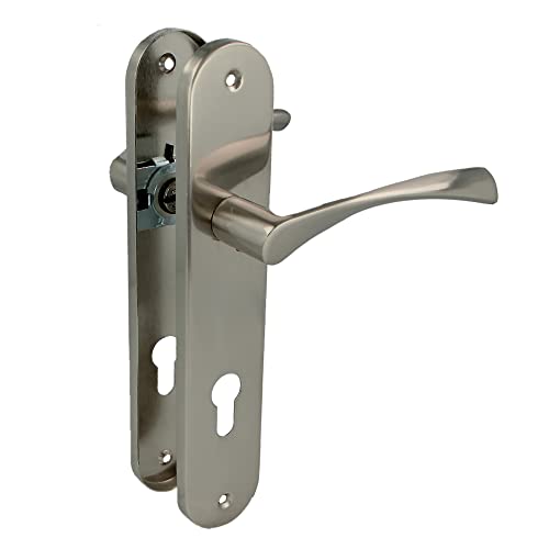 Amig - Türgriff-Set mit Stahlplatte | PB85 | 240 x 45 mm | 8 mm Vierkant | elegantes und schlichtes Design | mit Schlüssel | Aluminium gebürstet von Amig
