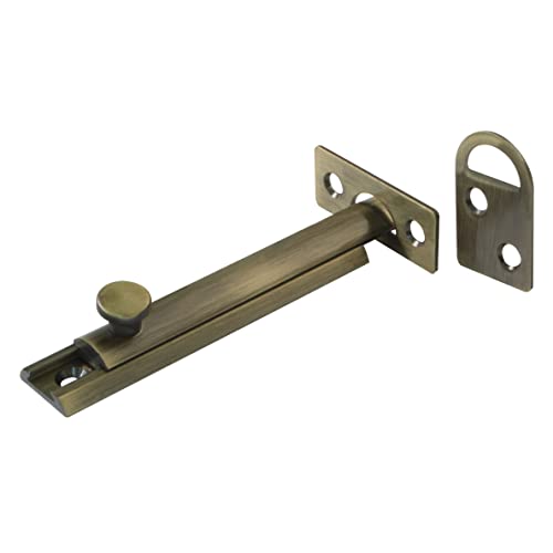 Amig - Türriegel aus Messing | Bolzenriegel Mod. 600 | Türschloss in Leder | Torschlossriegel Türschieber | Maße: 80 x 17 | Kompakter Aufschraubschließriegel von Amig