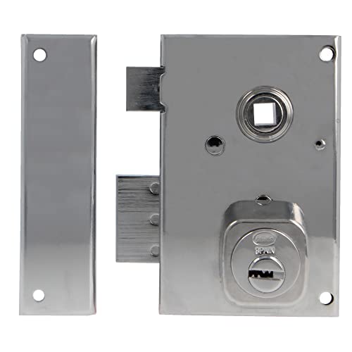 Amig - Überfüllschloss links mit Hebel, Zunge und Quadrat für Holztüren Mod. 75N | 72 x 112 mm | Sicherheits-Rundzylinder | Silber Stahl Amig - Überfüllschloss links mit Hebel, Zunge und Quadrat für Holztüren Mod. 75N | 72 x 112 mm | Sicherheits-Rundzylinder | Silber Stahl von Amig