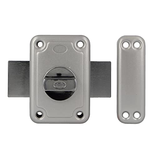 Amig - Überschlagschloss mit Hebelverschluss und Innenfeder, für Holztüren, Mod. 80 | 96 x 66 mm | Riegel mit rundem Sicherheitszylinder | Stahl emailliert, silberfarben Amig - Überschlagschloss mit Hebelverschluss und Innenfeder, für Holztüren, Mod. 80 | 96 x 66 mm | Riegel mit rundem Sicherheitszylinder | Stahl emailliert, silberfarben von Amig