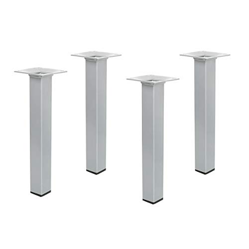 Silberne Möbelfüße 4er Set Eckig 25 x 25mm Höhe 150mm Möbelstützen aus Metall von Amig