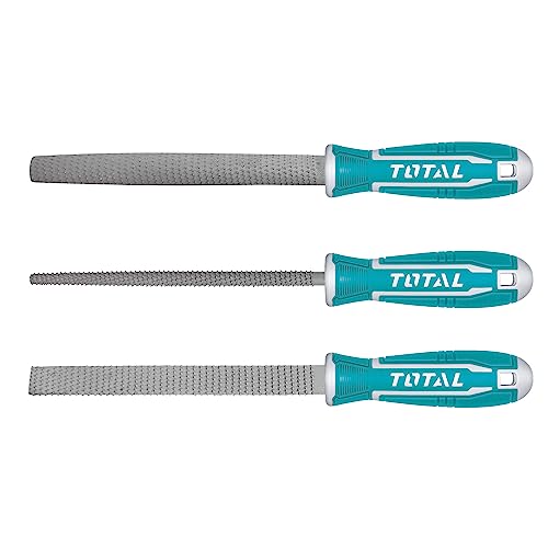 TOTAL – Set mit 3 Dateien | 200 mm (8'') | Flachfeile, Halbumfangsfeile und Rundfeile | Ideal für Tischlerei | Zum Feilen von Holz, Kunststoff oder Metall | Türkisfarbener Stahl von TOTAL