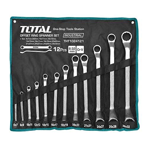 Total Tools – Tasche mit 12 abgewinkelten Schraubenschlüsseln | Doppelschlüssel | Maße von 6 bis 32 mm | Zum Festziehen oder Lösen von Sechskantmuttern und -schrauben | Hergestellt aus Chrom-Vanadium von TOTAL
