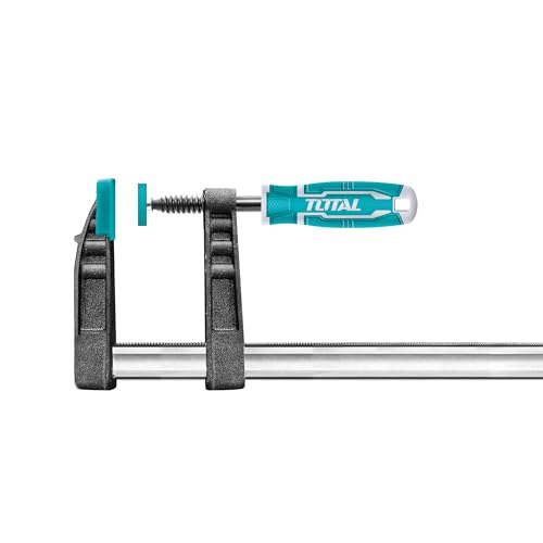 TOTAL - Tightening Sergeant | 300 x 120 mm | Maximale Anzugskraft von 450 kg | Mit automatischem Entriegelungshebel | Für Tischlerarbeiten | Zum Halten von Teilen | Schwarzer Kunststoff von TOTAL
