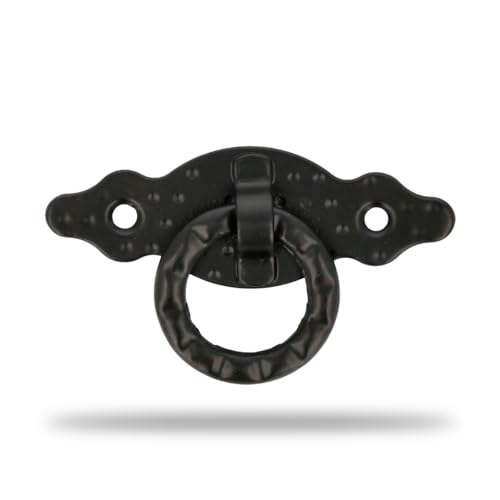 Amig – Horizontaler Türgriffe – Modell 1000 – Aus Stahl – 80x28x1,5 mm – Mit Ring und gepunkteter Platte – Möbelgriffe – Oberfläche: Schwarz von Amig