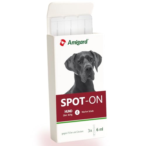 Spot On für große Hunde über 30 kg - Gegen Zecken und Flöhe - Pflanzlich ohne Duftstoffe und Konservierungsmittel - 3er Pack für 3 Monate Schutz von Amigard