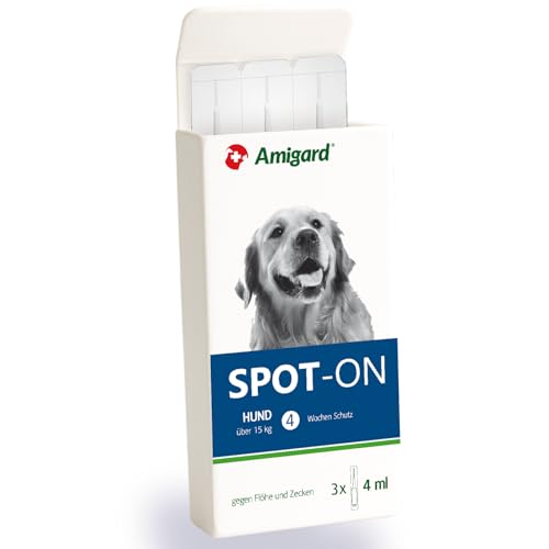 Spot On für mittlere Hunde zwischen 15 und 30 kg - Gegen Zecken und Flöhe - Pflanzlich ohne Duftstoffe und Konservierungsmittel - 3er Pack für 3 Monate Schutz von Amigard