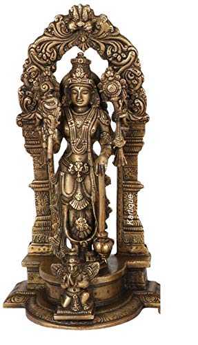 Amilav Collections Brass Lord Bhagwan Vishnu Narayan Statue Idol Murti Holding Club (Gada) Conch Shankh Discus Chakra with Garuda for Home Decor Mandir Pooja Carved Frame with Kirtimuka, Golden von Amilav Collections