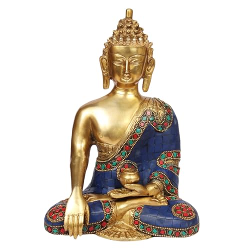 Amilav Collections Große Buddha-Statue, 24,1 cm, aus Messing, sitzend, handgefertigt, Buddhismus-Idol-Figur von Amilav Collections