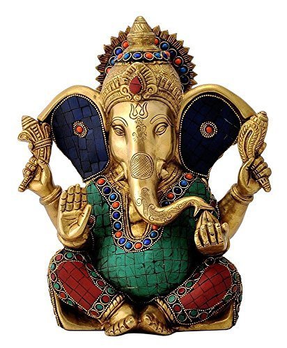 Amilav Collections Große Ganesh Statue Türkis Erfolgsskulptur Elefant Gott Figur Langohr Messing Vinayak Ganesha von Amilav Collections