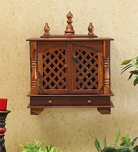 Amilav Collections Handbemalter Hölzerner Heimtempel | Mandir für Zuhause, Büro und Geschenk | Pooja Mandir mit Tür | Home Mandapam für Pooja religiös (1 Stück, braun) von Amilav Collections