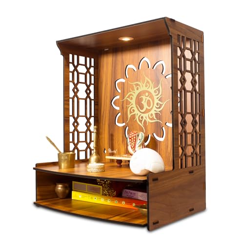 Amilav Collections Maha Mangal Wunderschöner Holz-Pooja-Mandir für Zuhause, Tempel für Zuhause und Büro, Puja Mandir Wand mit LED-Strahler, Größe (H - 45,7 cm, L - 38,1 cm, B - 27,9 cm) von Amilav Collections