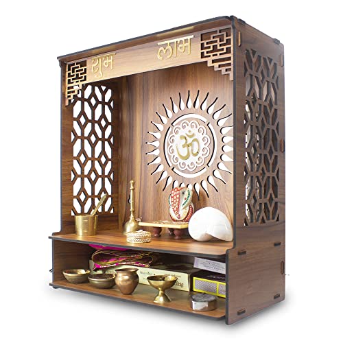 Amilav Collections PAVITR Wunderschöner Pooja-Mandir-Pooja-Mandir-Ständer, aus Holz, für Zuhause, Tempel für Zuhause und Büro, moderner Puja-Mandir-Ständer, mit LED-Strahler, Größe (45,7 x 40,6 x 22,6 von Amilav Collections