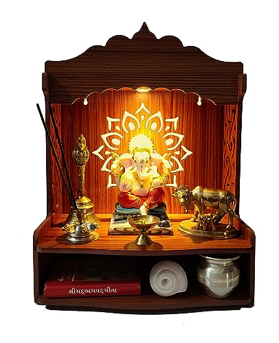Amilav Collections Schöner Pooja Mandir aus Holz für Zuhause/Tempel für Zuhause und Büro/Puja Mandir/Puja Ständer/Pooja Mandapam mit LED-Strahler (8 mm Sperrholzstärke) von Amilav Collections