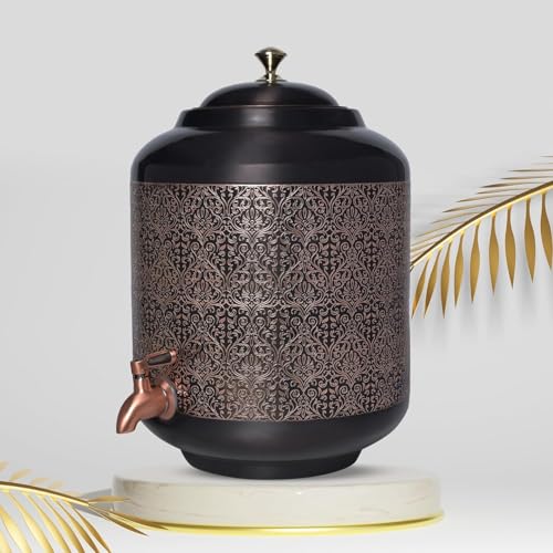 Amilav Collections Wasserspender aus Kupfer, Matka-Gefäße, Behälter mit Edelstahlhahn, 11 Liter, ayurvedische gesundheitliche Vorteile, Yoga (schwarzes, antikes glänzendes Finish) von Amilav Collections