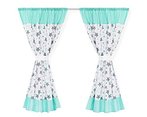 Amilian Gardine Vorhang Vorhänge Kinderzimmer Deko Babyzimmer Gardinen Wohnzimmer modern Deko Schlafzimmer 2 x 155x155 cm Set mit Schlaufen und Raffhalter Baby Zimmer Dekoration Curtain Curtains von Amilian